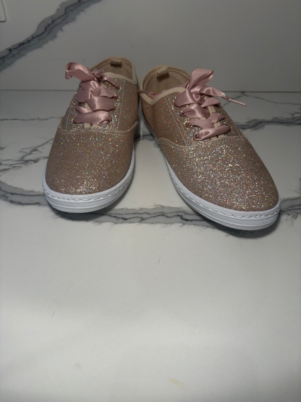 New Women's Glitter Lace-Up Sneaker - Blush Pink